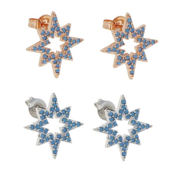 

stud drop rose gold color turquoises stone blue star sun burst northstar earring for women elegant fashion jewelry, Golden;silver