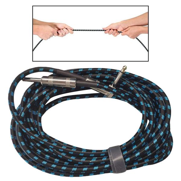 

1/4 inch cable guitar cable 16 ft straight to right angle 1/4 inch 6.35mm plug bass keyboard instrument cable blue and black jacket