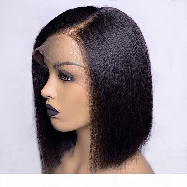 

13x6 deep part lace front human hair bob wigs with baby hair light yaki pre plucked brazilian virgin hair wigs for black women, Black;brown