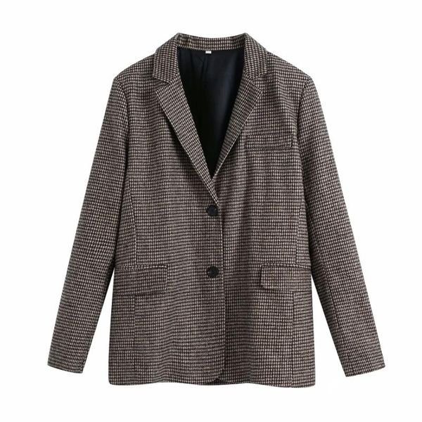 

2021 new spring women houndstooth casual suit coat female tailored collar long sleeve outerwear lady loose c1082, White;black