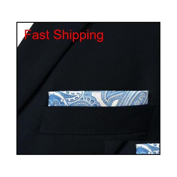 

yh12 paisley azure silver mens hankies 100% silk jacquard woven fash qyltoo new_dhbest, Blue;white