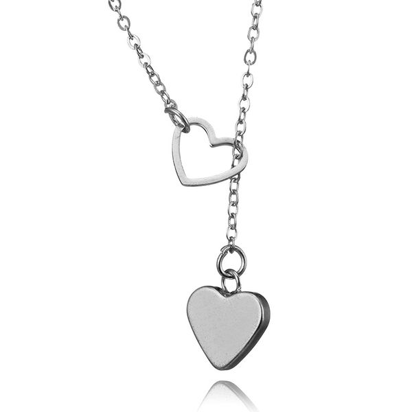 

silver plated hollow love heart necklace pendant for women double heart fine silver chain necklace jewelry