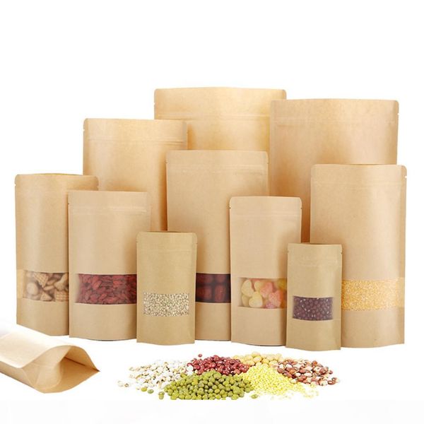 

100pcs lot kraft paper self-sealing ziplock bag tea nut dry fruit food packaging bags reusable moisture-proof vertical bag