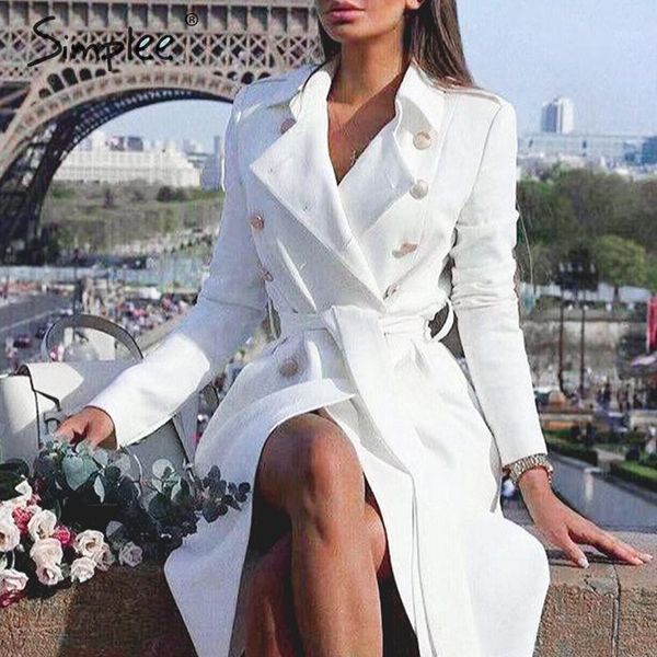

vintage double breasted white trench coat for women sashes slim long trench female winter office solid dress1, Tan;black