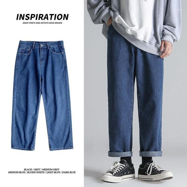 

extfination man straight summer casual jeans mans 2020 korean collage hip hop jeans woman couple loose denim pants clothing1, Blue