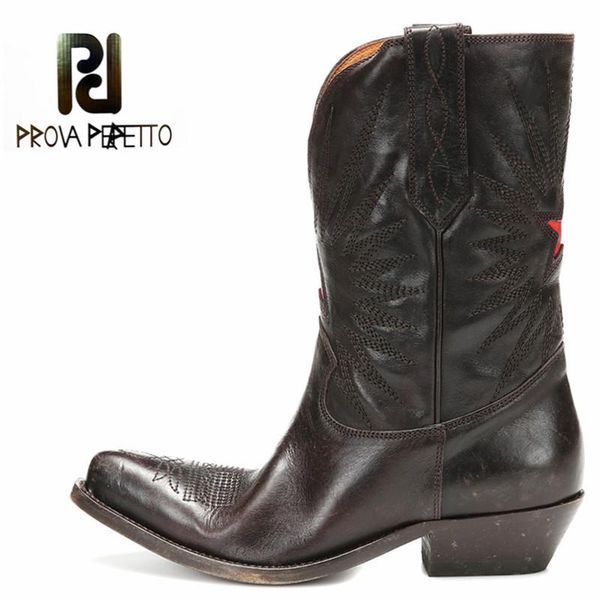 

prova perfetto pointed toe cowhide riding boots women low heel genuine leather botki damskie spring autumn boots size 35-44, Black