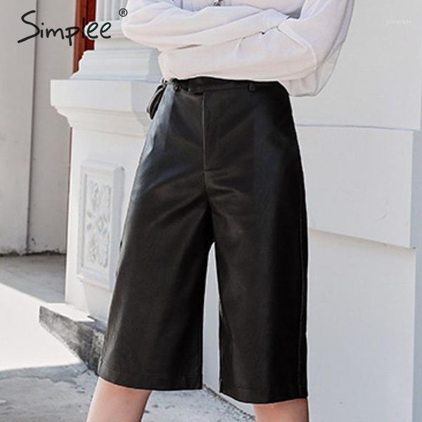 

women's pants & capris simplee pu leather women chic high waist motocycle female half autumn winter ladies party club wear bottom 20211, Black;white