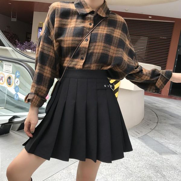 

skirts autumn winter high waist a-line skirt mini black pleated girl short saia feminina plus size xl4xl