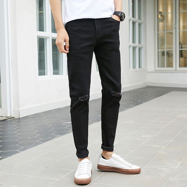 

fashion brand 2021 new black jeans korean leggings elastic slim tight men's casual pants, Blue
