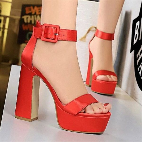 

brand elegant sandals women high heels pumps super high heel 12cm women's banquet sandals waterproof platform open toed #op6j, Black