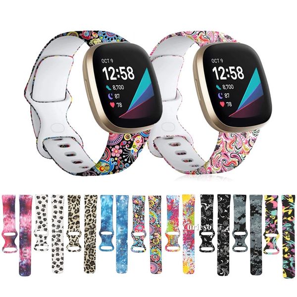 Padrão de silicone impresso Watchband para Fitbit Versa 3 Mulheres Homens Floral Pulseira Banda para Fitbit Sentido / Versa3 Smart Watch Strap Atacado