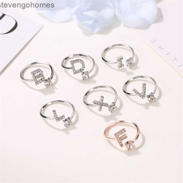 

creative and selling hand versatile ornament simple diamond 26 english letter adjustable ring, Silver