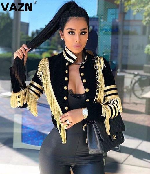 

vazn mof5113 new product autumn lady black short coat full tassel sleeve button coats girl chic england style coat1, Black;brown