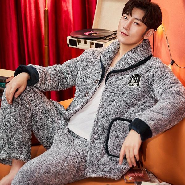 

mimi and thicken with velvet ultra thick coral fleece winter three layer sandwiched flannel qiu dong leisurewear suit, Black;brown