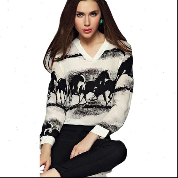 

women chiffon blouse blusas feminino new women long sleeve casual horse white shirt chiffon chemise longue femme