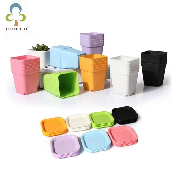 

10шт мини-квадратный пластиковый завод цветочный горшок главная офис декор плантатор красочные с горшками поддоны зеленый завод artifi bbykr