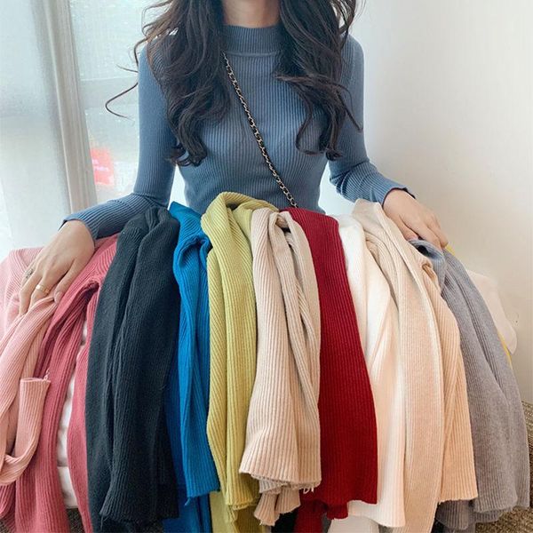 

women's sweaters 2021 autumn and winter half turtleneck short sweater bottoming shirt slim long-sleeved for women, White;black