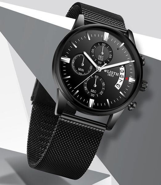 

wlisth men men's wlisth men men's three needle creative black pvd stainless steel 316l men's wristwatch fashion waterproof wa, Slivery;brown