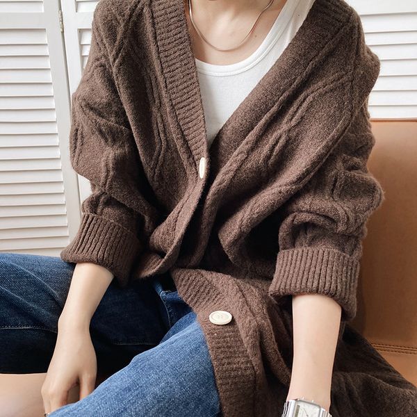 

2021 new autumn v-neck long sleeve knitted warm sweater poncho winter casual women cardigans pull femme 3jkt, White;black