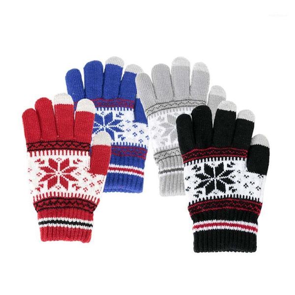 

women winter warm touch screen knit mittens smart touch sensing christmas snowflake cuff gloves simple gift1, Blue;gray