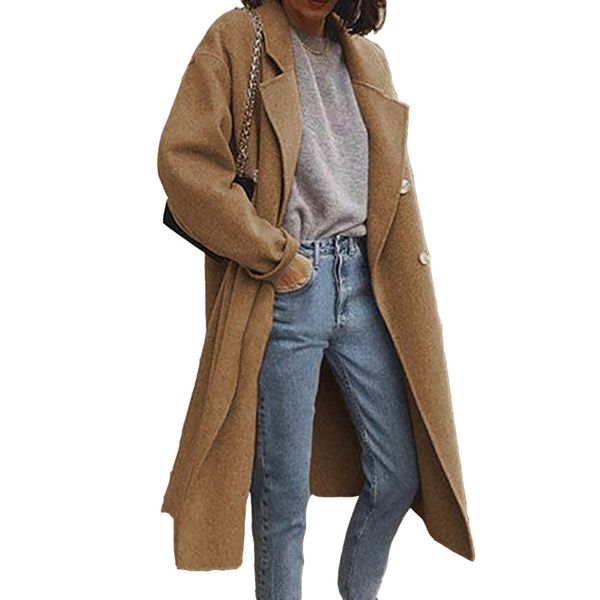 

products in stock new winter europe and america cross border street womens windbreaker reversible woolen coat double-breasted, Tan;black