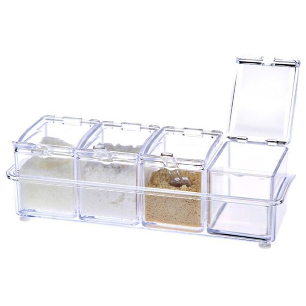 

1pc four grid seasoning box with spoon transparent seasoning box four in one seasoning jar set kitchen supplies h bbyjom