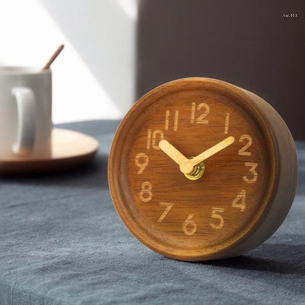 

creative solid wood alarm clock fashion wooden needle mute small table clock log1