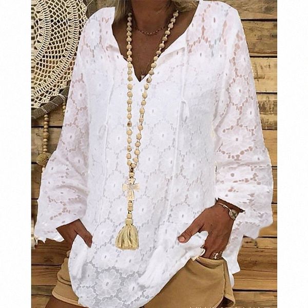 

women's blouse eyelet shirt solid colored lace hollow round neck white black p3as#