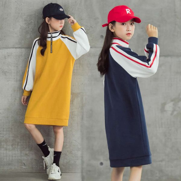 

stitching girls' new color drs contrast in autumn and winter 2020, Red;yellow