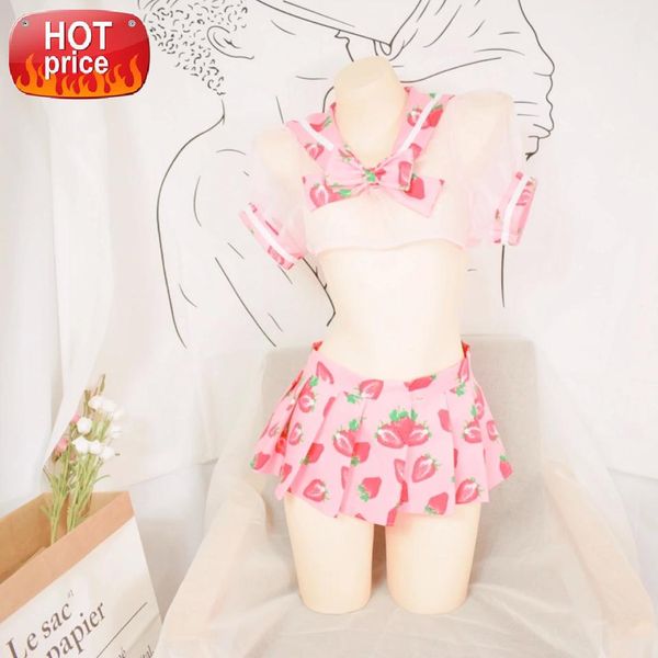 

cute sailor dress lolita strawberry printed cosplay costumes school girl uniform outfit kawaii lingerie set jk maid outfit #7j5r, Black;white