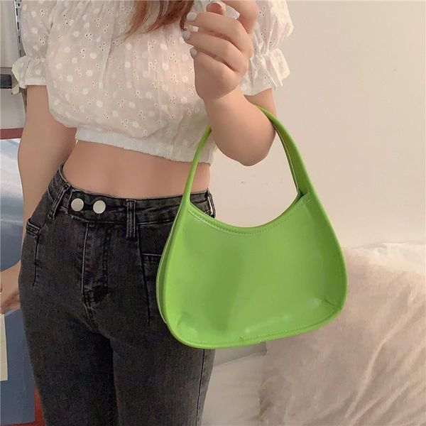 

retro candy color ladies armpit bag pu leather women's fashion shoulder bag simple female baguette small handbags hobos purse