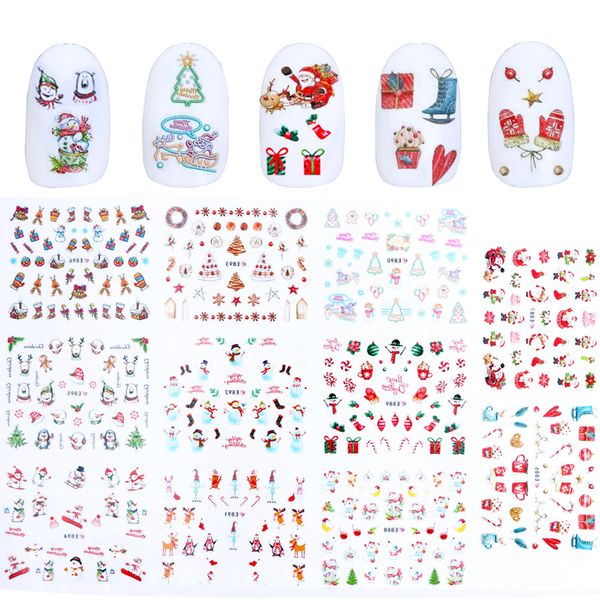 

11 designs/set stickers 3d christmas nail art adhesive winter santa biscuits slider nails gel polish decal decoration tre886-996