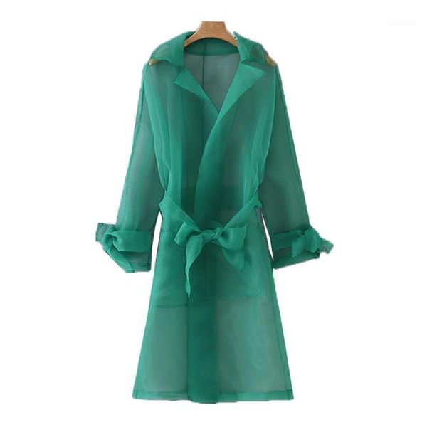 

trench coat women summer windbreaker outwear mid-length korea style gauze coats outwear sun protection clothing with belt k4211, Tan;black
