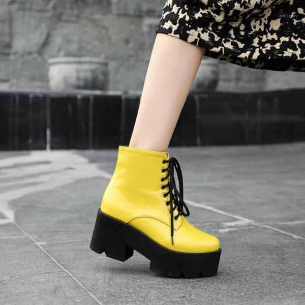 

autumn winter thick bottom high heels boots patent leather fashion women's short boots purple plus size 34-43 high 7cm1, Black