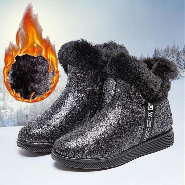 

female snow boots winter boots women flat waterproof 2020 shoes botas mujer botas femininas de inverno black plus size sequin