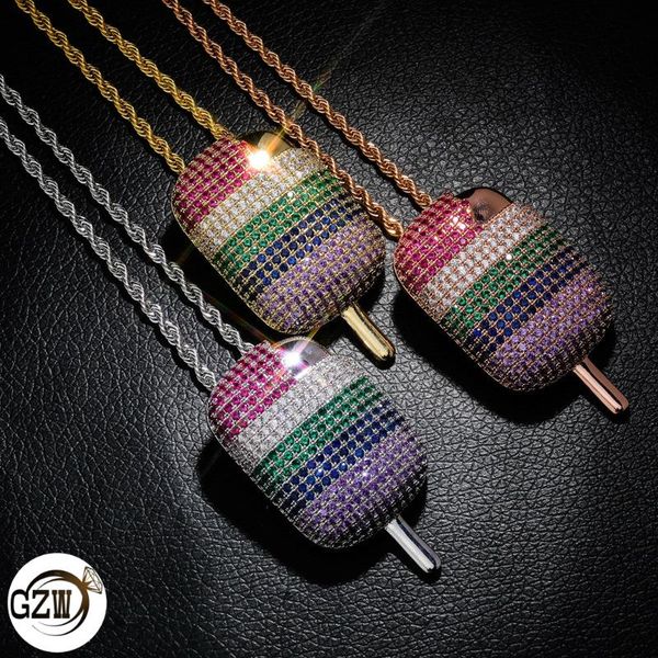 

personalized 18k gold bling colorful diamond icecream popsicle pendant necklace mens womens hip hop jewelry personalized gifts for lovers, Silver