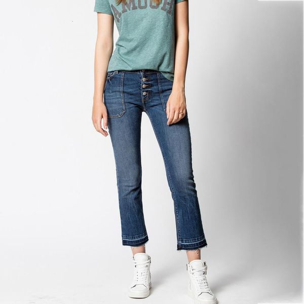 

new buttons deep blue reto jeans women spring summer high waist pockets zippers cotton trousers casual vintage cozy pants 2021 dlww, Black;white