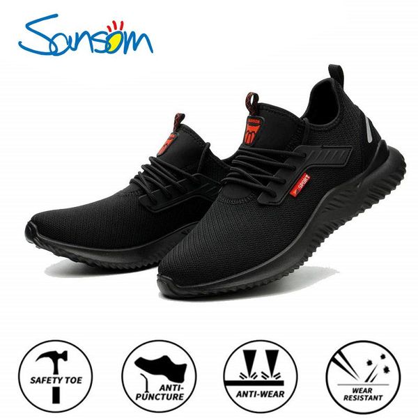 

sansom all season safety work shoes boots for men anti-smashing steel toe cap shoes indestructible safety boots work sneakers, Black
