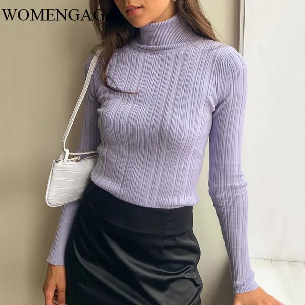 

womengaga autumn winter new base turtleneck women ribbed fold long sleeved slim fitted knit sweater z3j5, White;black