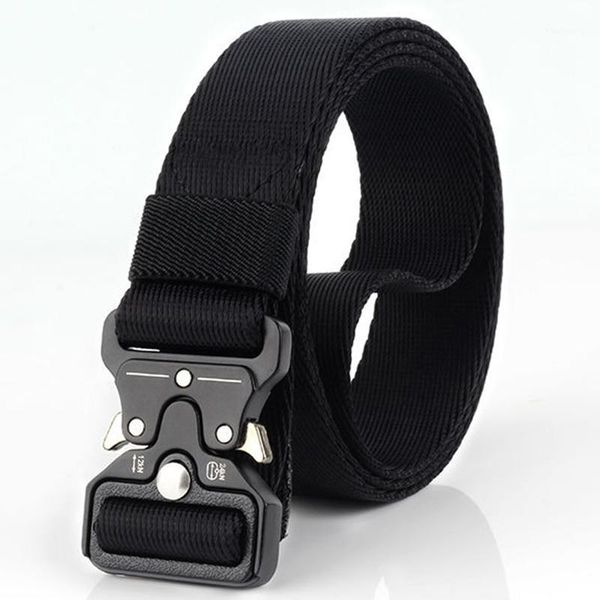 

waist support 3.2cm tactical belt solid metal quick release buckle army training 125cm adjustable length women's1, Black;gray