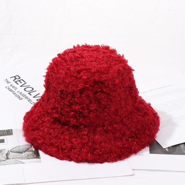 

new artificial lamb faux fur bucket hat women outdoor warm solid fluffy fishing cap women winter street wear vacation fluffy cap1, Blue;gray