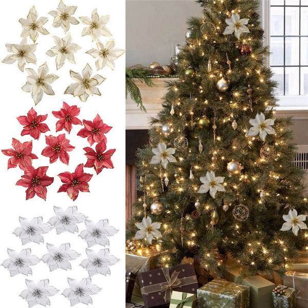 

newflower artificial 13cm head glitter big tree silk ornament diy christmas decoration new year decor navidad 2020