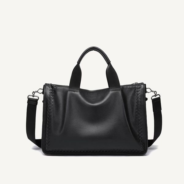 

briefcases genuine leather men's business briefcase large capacity woven design one shoulder crossbody bag travel 2021