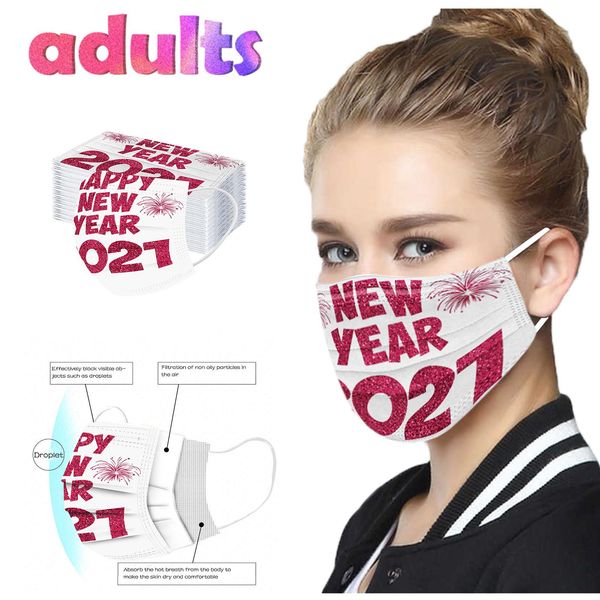 

2021 happy new years masque jetable fast delivery mscara headband disposable christmas mask 3 layer earring face mask qylkyl bdesybag