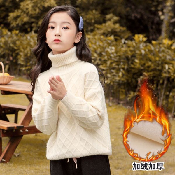 

plush new 2020 autumn and winter children's sweater girls' white turtleneck, Blue