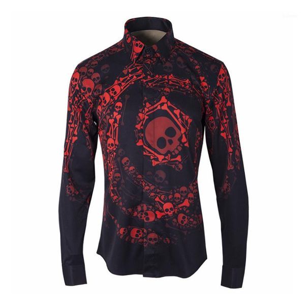 

skull shirt men long sleeve fashion hip hop classic black color shirts man wedding party shirt for male 4xl1, White;black