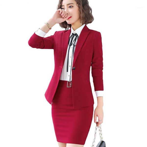 

red fashion women against a long sleeved jacket dress slim skirt suits two pieces together large office lady working clothes1, White;black