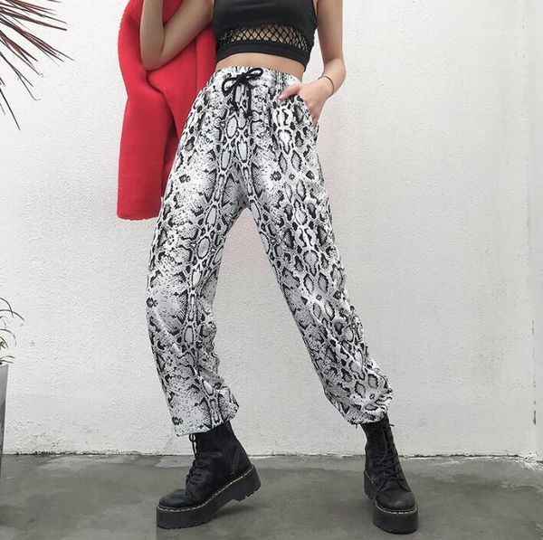 

new snake print loose slim beam foot pants1, Black;white