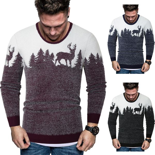 

мужские рождество элк свитер с длинным рукавом crew neck тонкий свитер homme осень зима, White;black