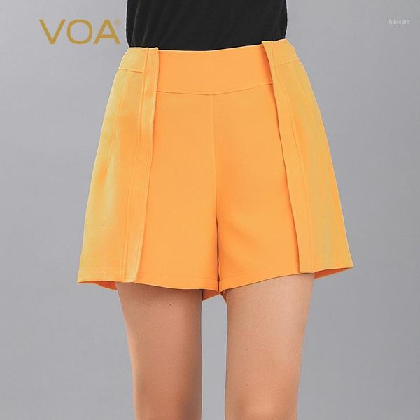 

voa orange yellow 36 mmi heavy silk simple casual leisure waist flap hidden pull micro-skin skin-kissed shorts k11831, White;black